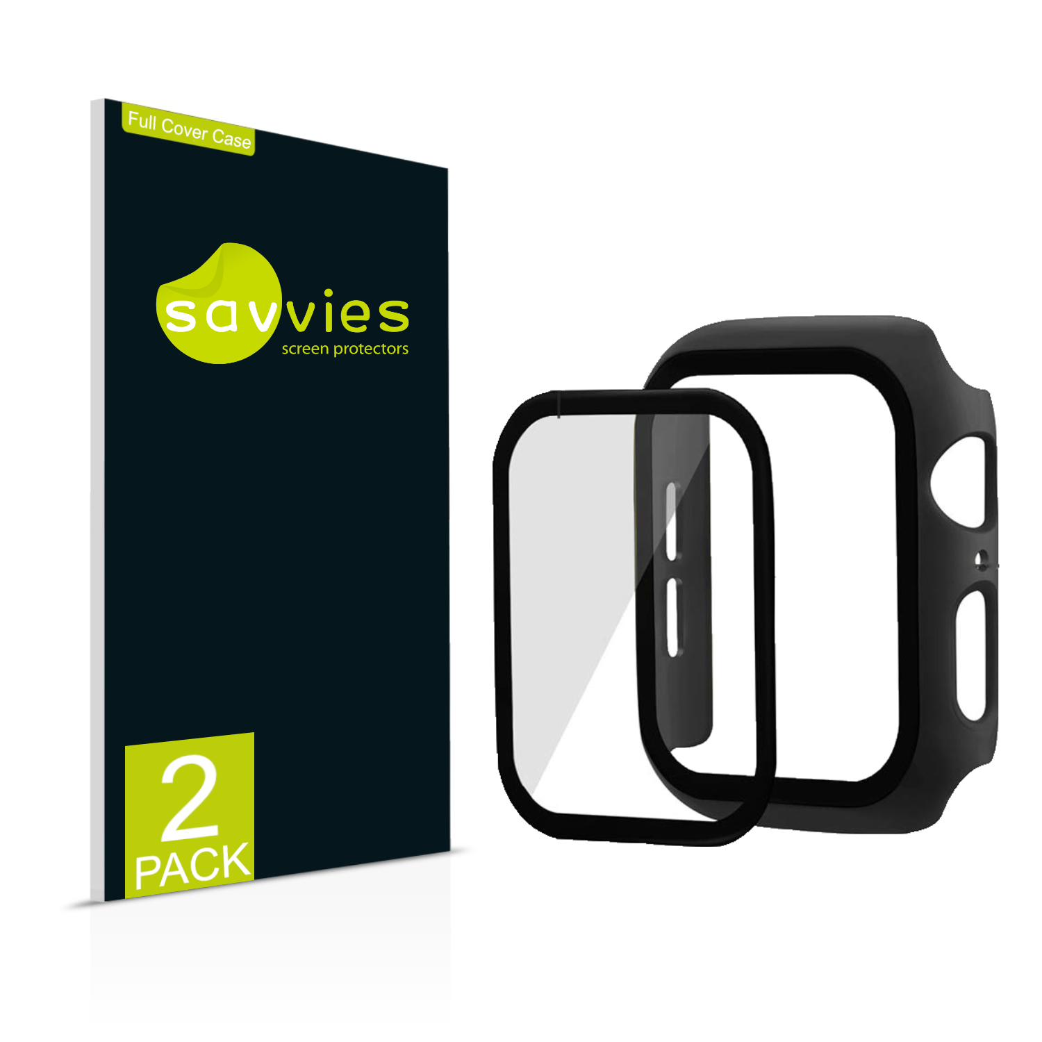 2x Savvies obal s tvrzeným sklem, Full Cover pro Apple Watch Series 5 (40 mm) (černý)