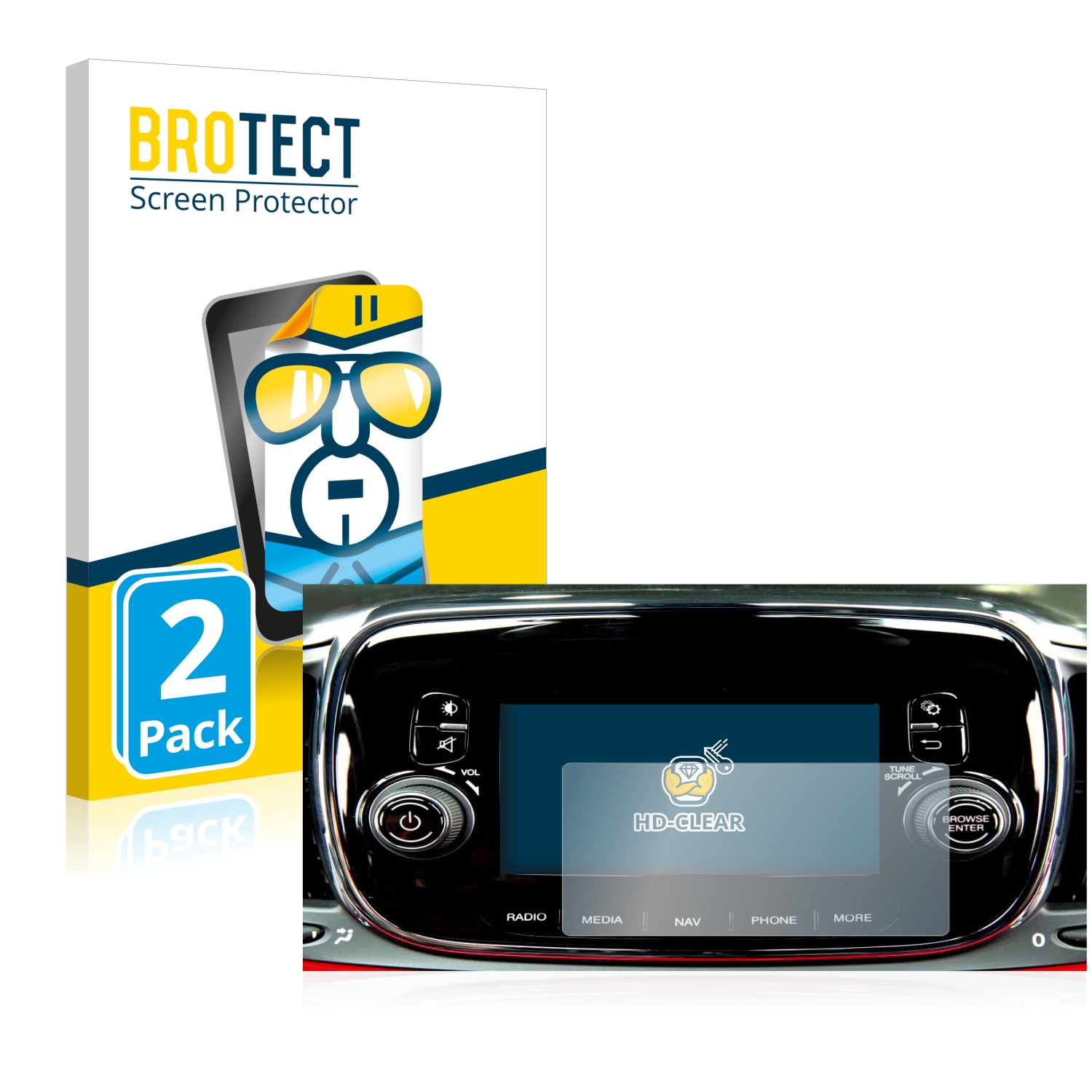 2x BROTECT Displayschutz-Folie pro Fiat 500X 2016-2019 Uconnet 5