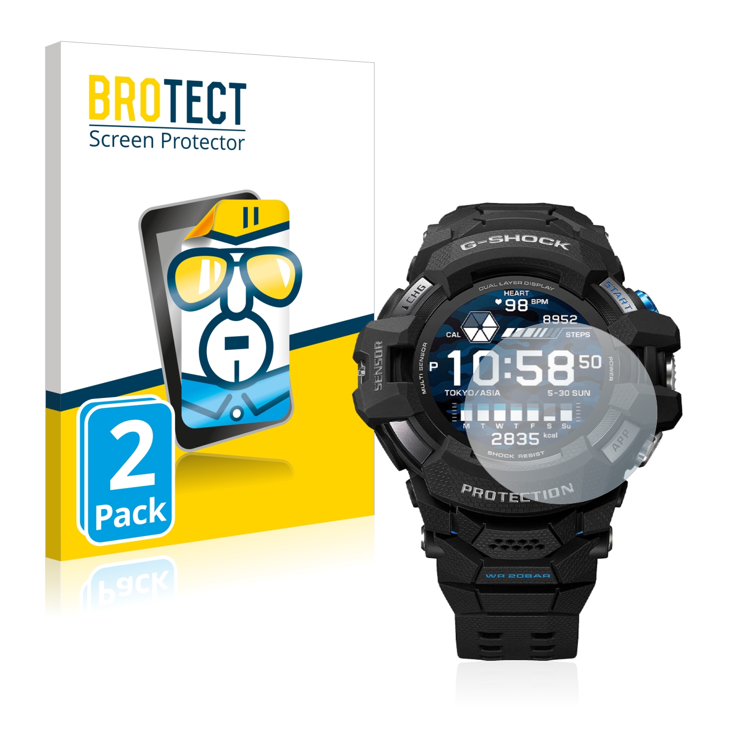 2x BROTECT Displayschutz-Folie pro Casio G-Shock GSW-H1000