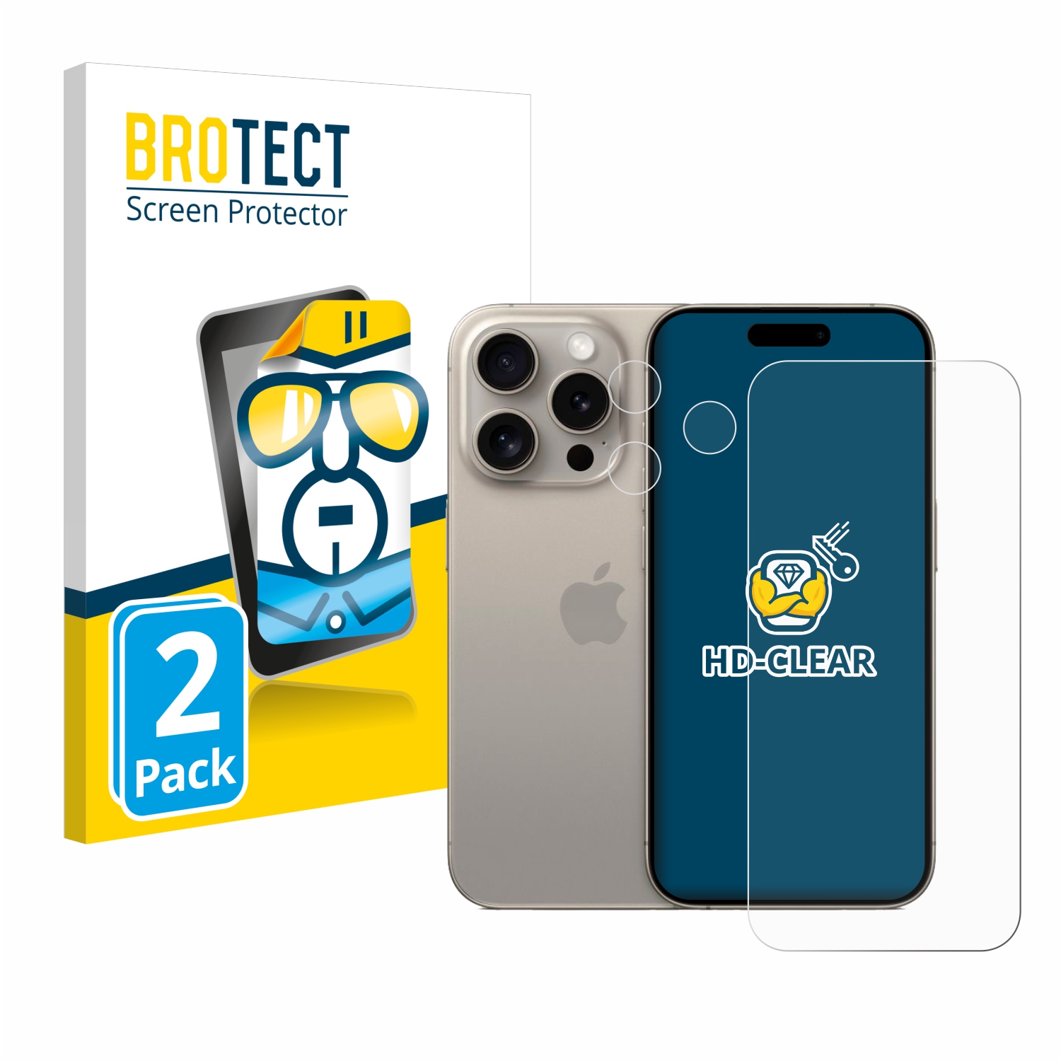 2x BROTECT Displayschutz-Folie pro Apple iPhone 15 Pro (displej+Kamera)