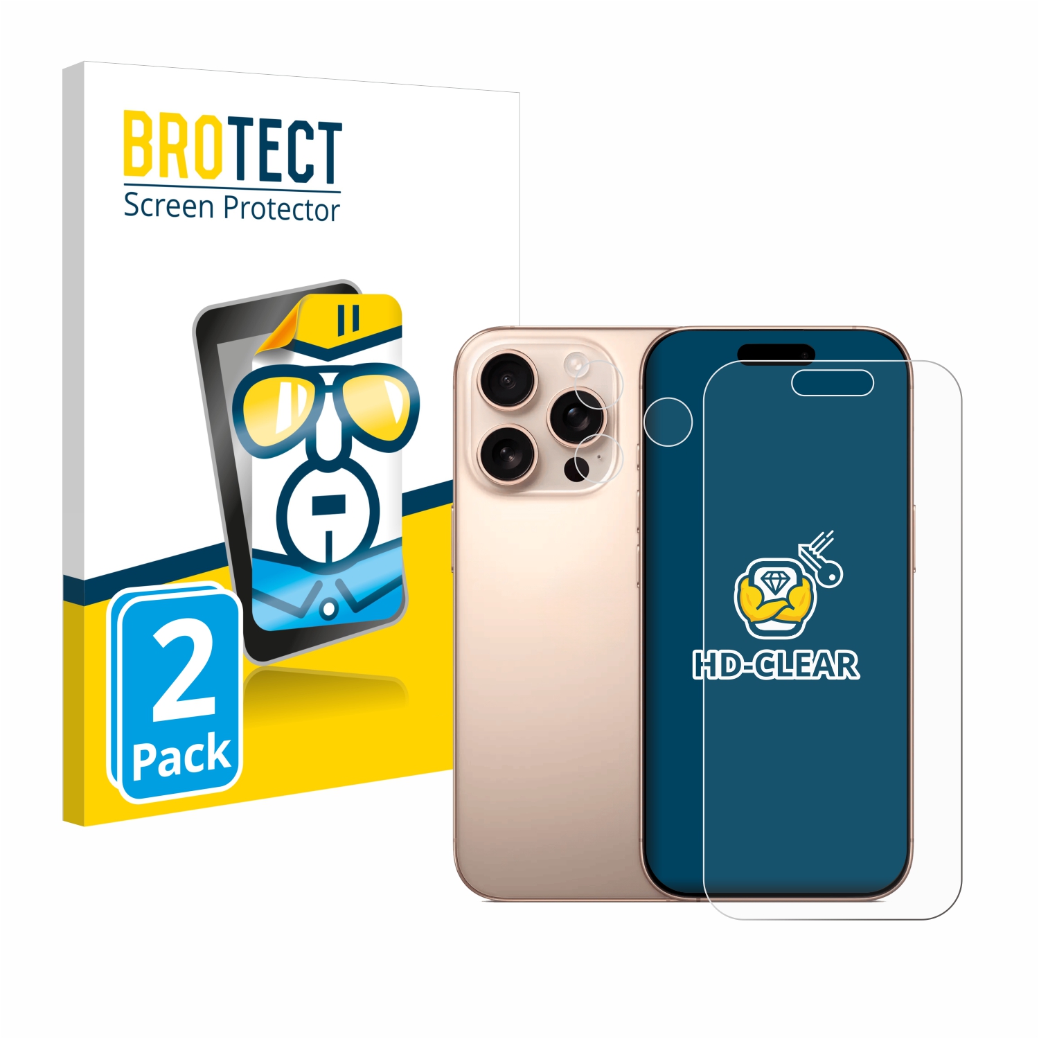 2x BROTECT Displayschutz-Folie pro Apple iPhone 16 Pro (displej+Kamera)