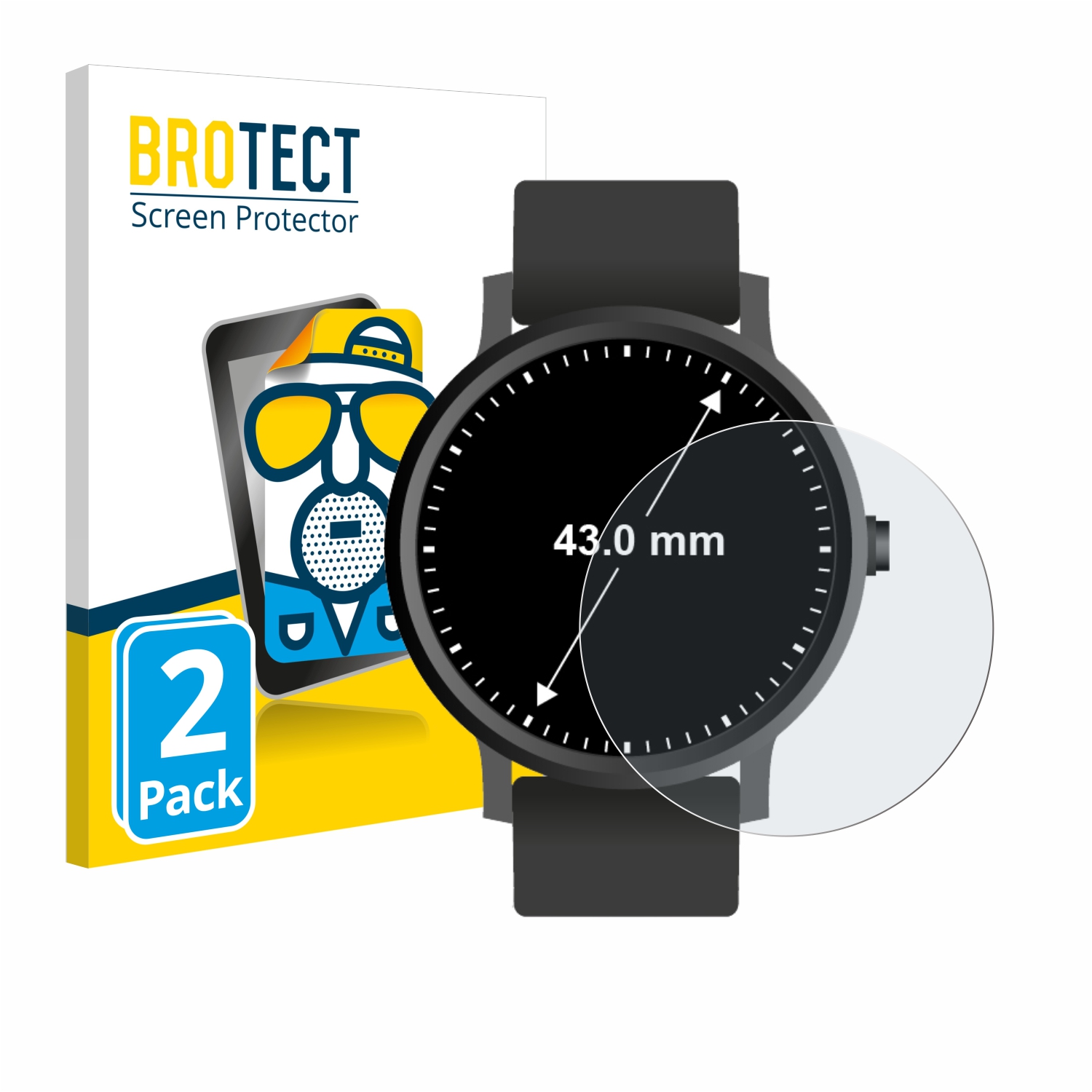 2x BROTECT Entspiegelungs-Folie pro hodinky (kulatý, průměr 43 mm)
