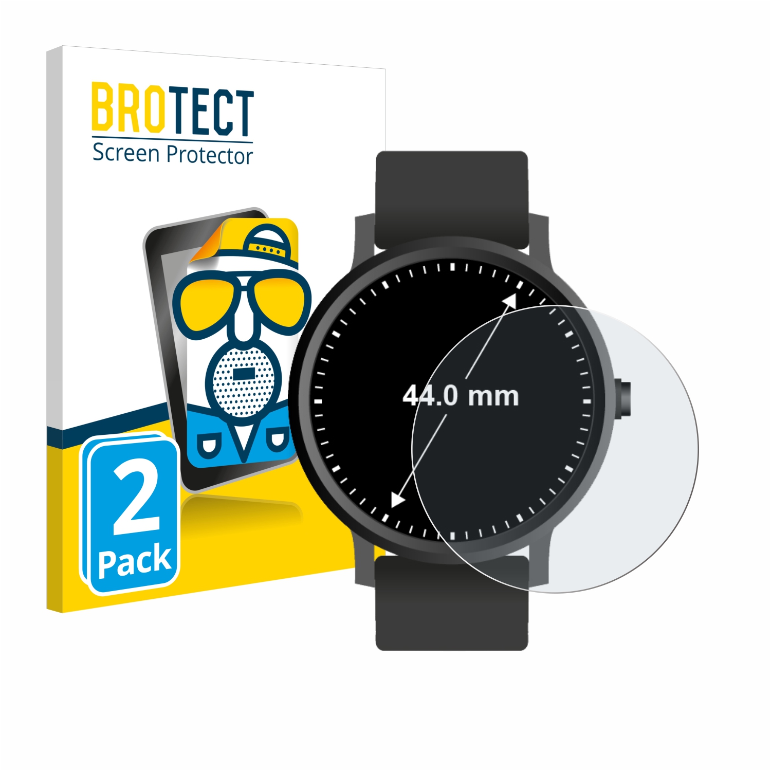 2x BROTECT Entspiegelungs-Folie pro hodinky (kulatý, průměr 44 mm)