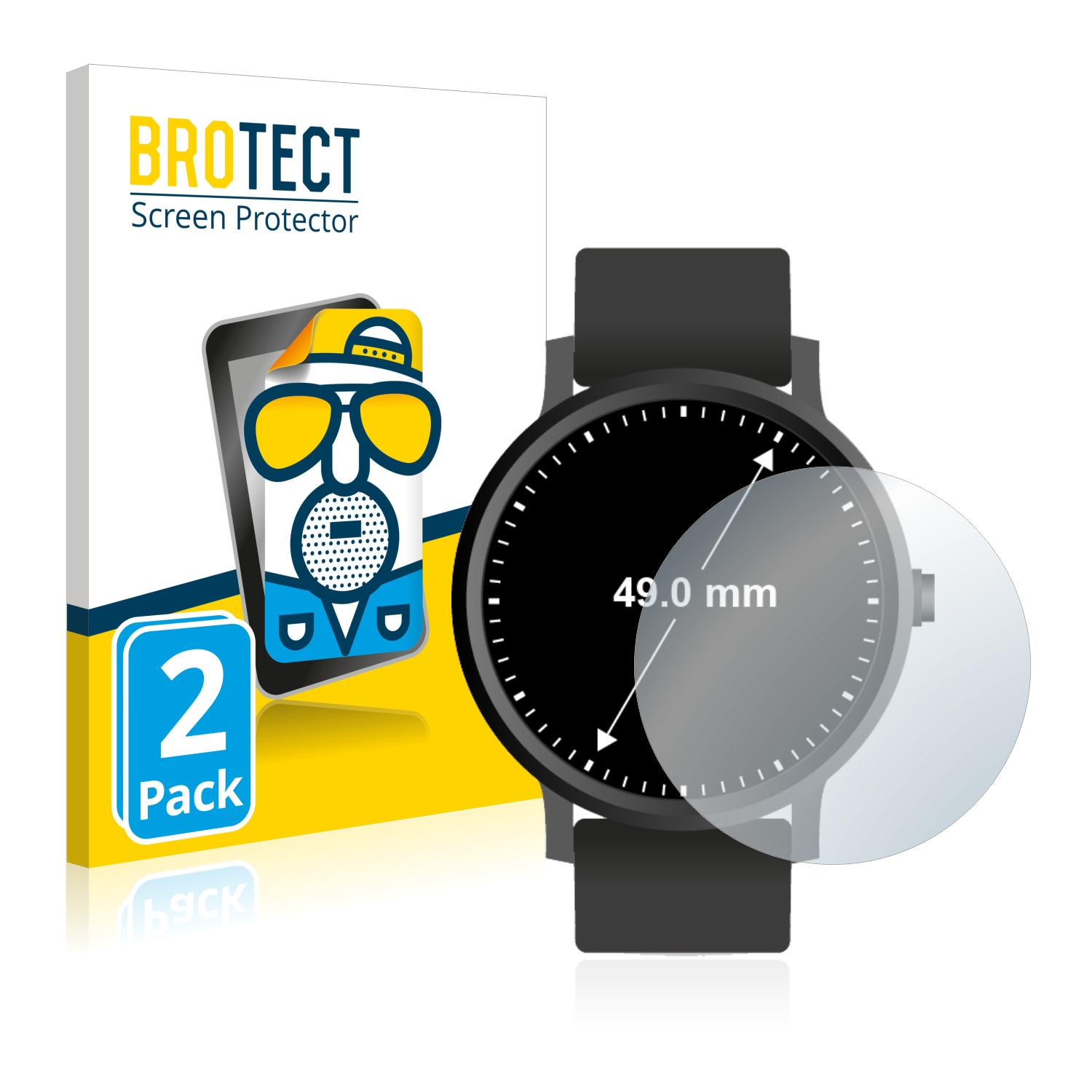 2x BROTECT Entspiegelungs-Folie pro hodinky (kulatý, průměr 49 mm)