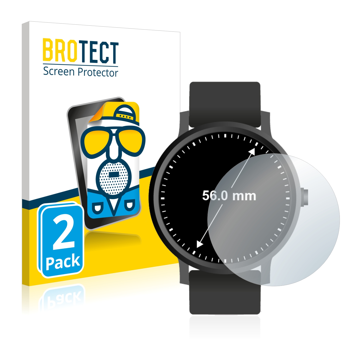 2x BROTECT Entspiegelungs-Folie pro hodinky (kulatý, průměr 56 mm)