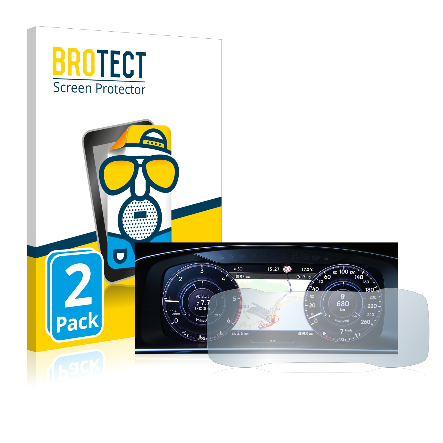 2x BROTECT Entspiegelungs-Folie pro Volkswagen Golf 7 Active Info Chockpit 12.3