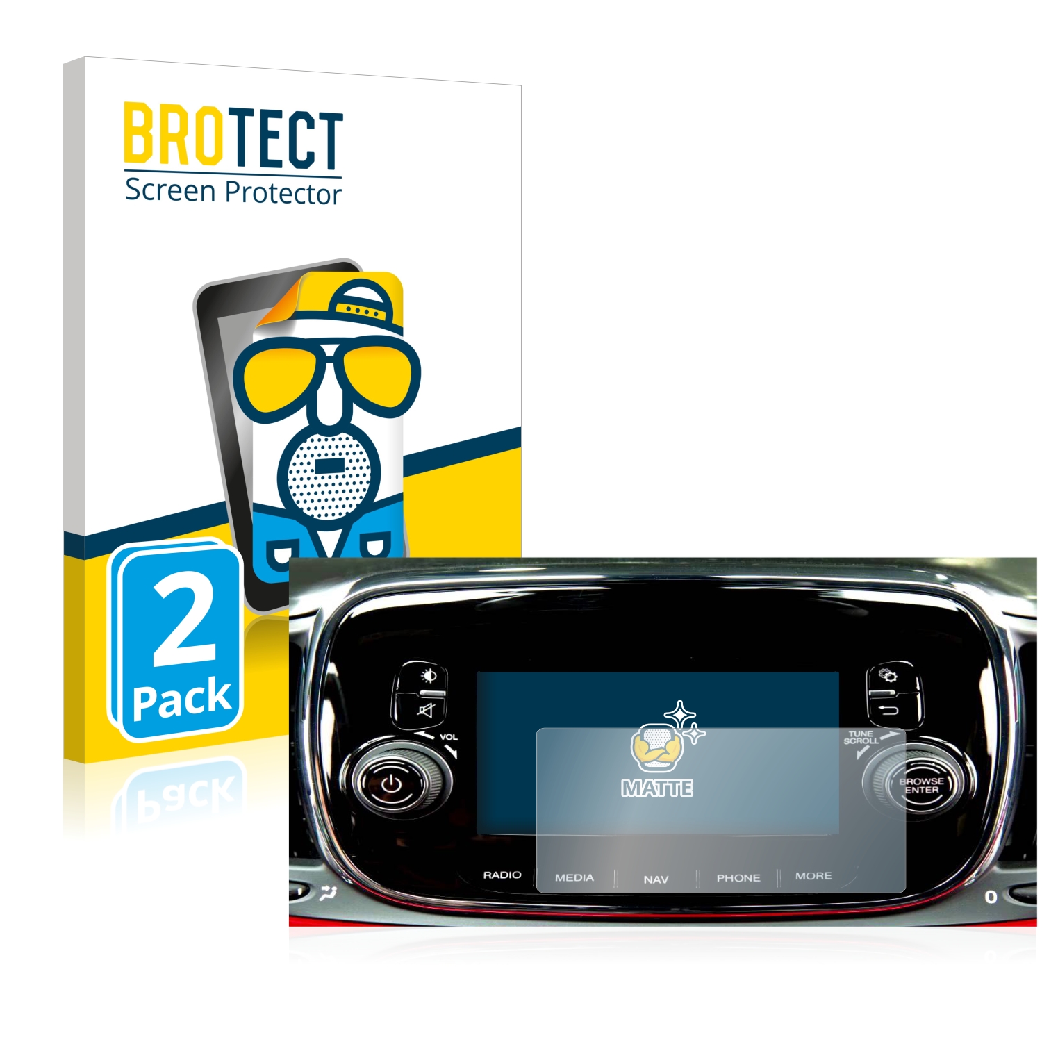 2x BROTECT Entspiegelungs-Folie pro Fiat 500X 2016-2019 Uconnet 5
