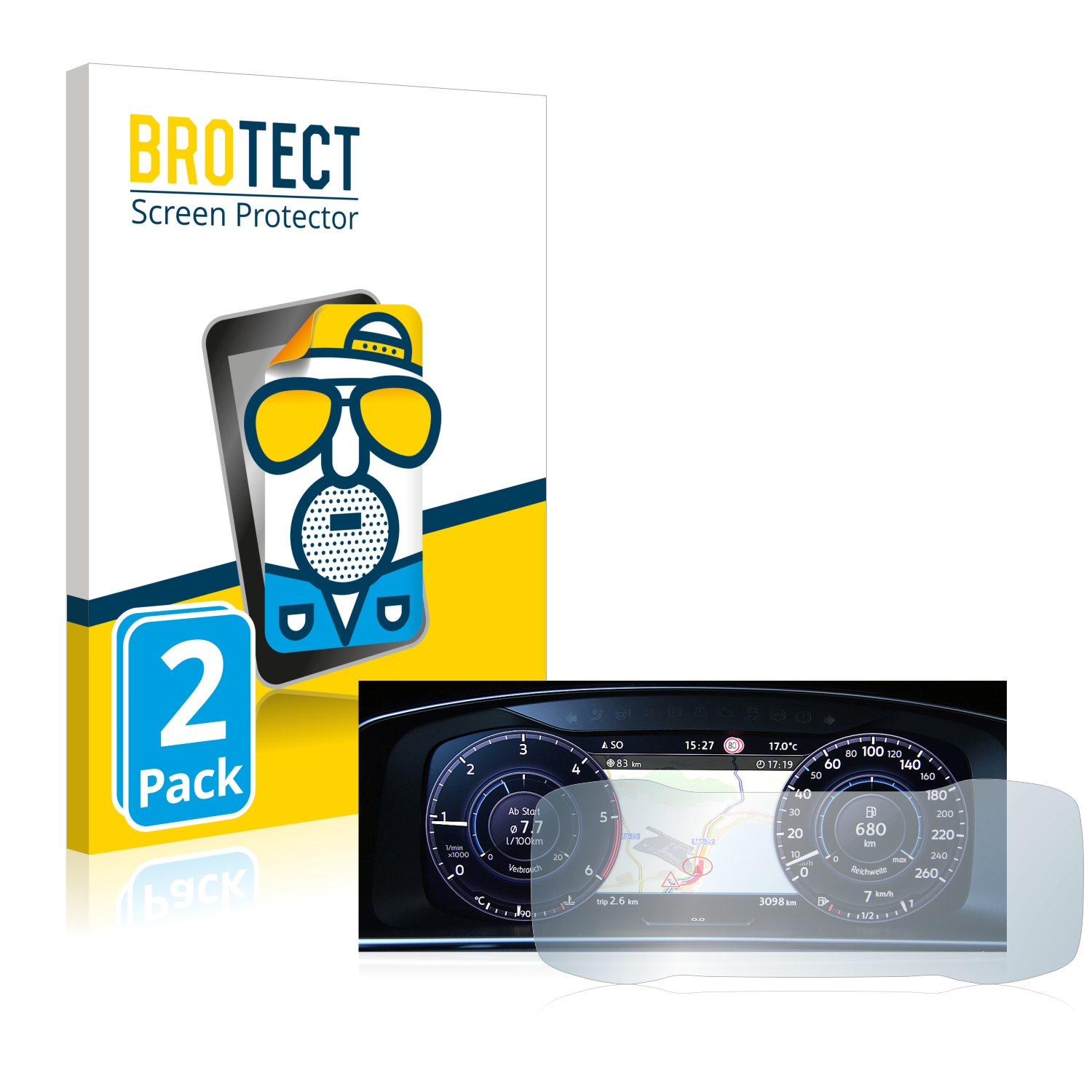 2x BROTECT Entspiegelungs-Folie pro Volkswagen Golf 7 Facelift (2016-2019) Active Info displej 12.3