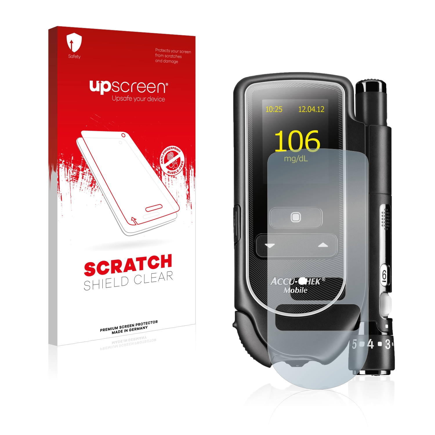 Čirá ochranná fólie upscreen® Scratch Shield pro Accu-Chek Mobile