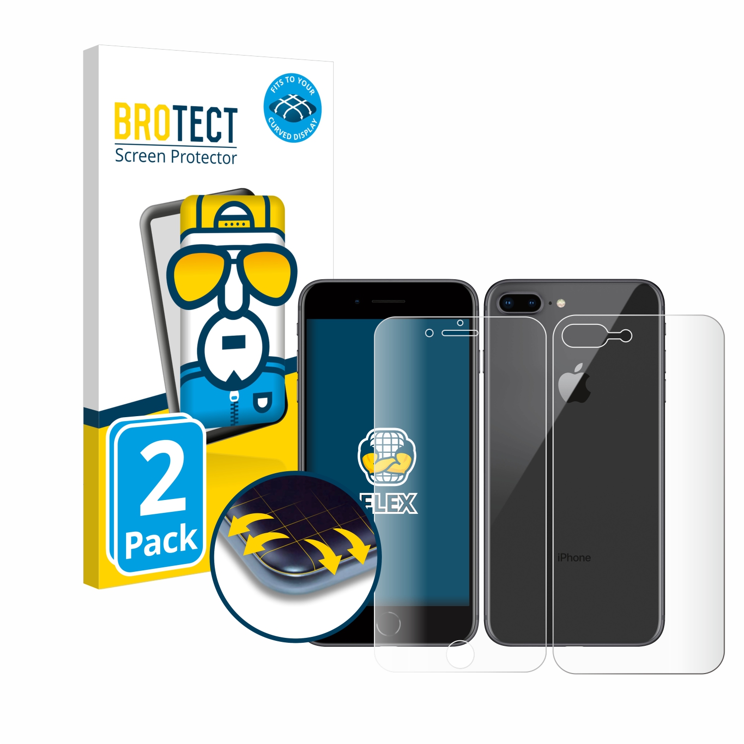 2x BROTECT Flex Full-Cover čirá ochranná fólie pro Apple iPhone 8 Plus (přední + zadní strana)