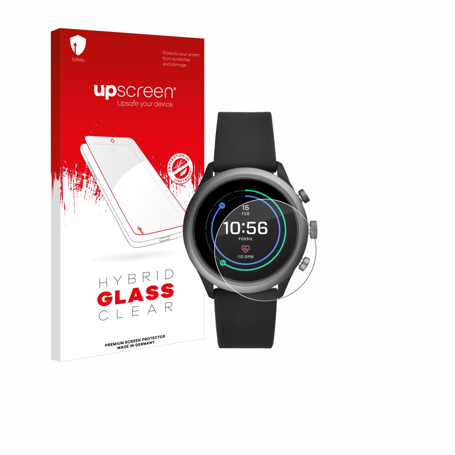 čirá skleněná fólie upscreen Hybrid Glas pro Fossil Sport (43 mm)